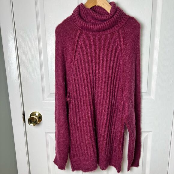 Free People Pink Ribbed Oversized Long Sleeve Soft Big City Turtleneck XS - Picture 3 of 9